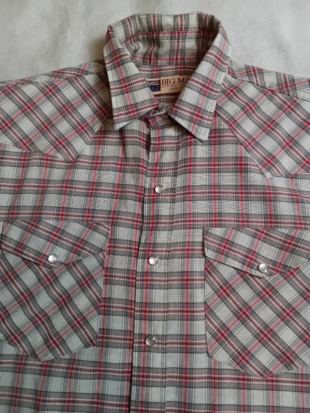 Big Mac Workwear Pearl Snap Western Shirt Mens M Plaid Cowboy Rodeo Short Sleeve